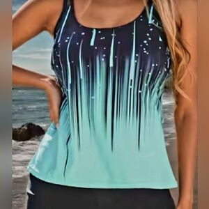 Aqua Ombre Stripe Women's Tankini Swim Set